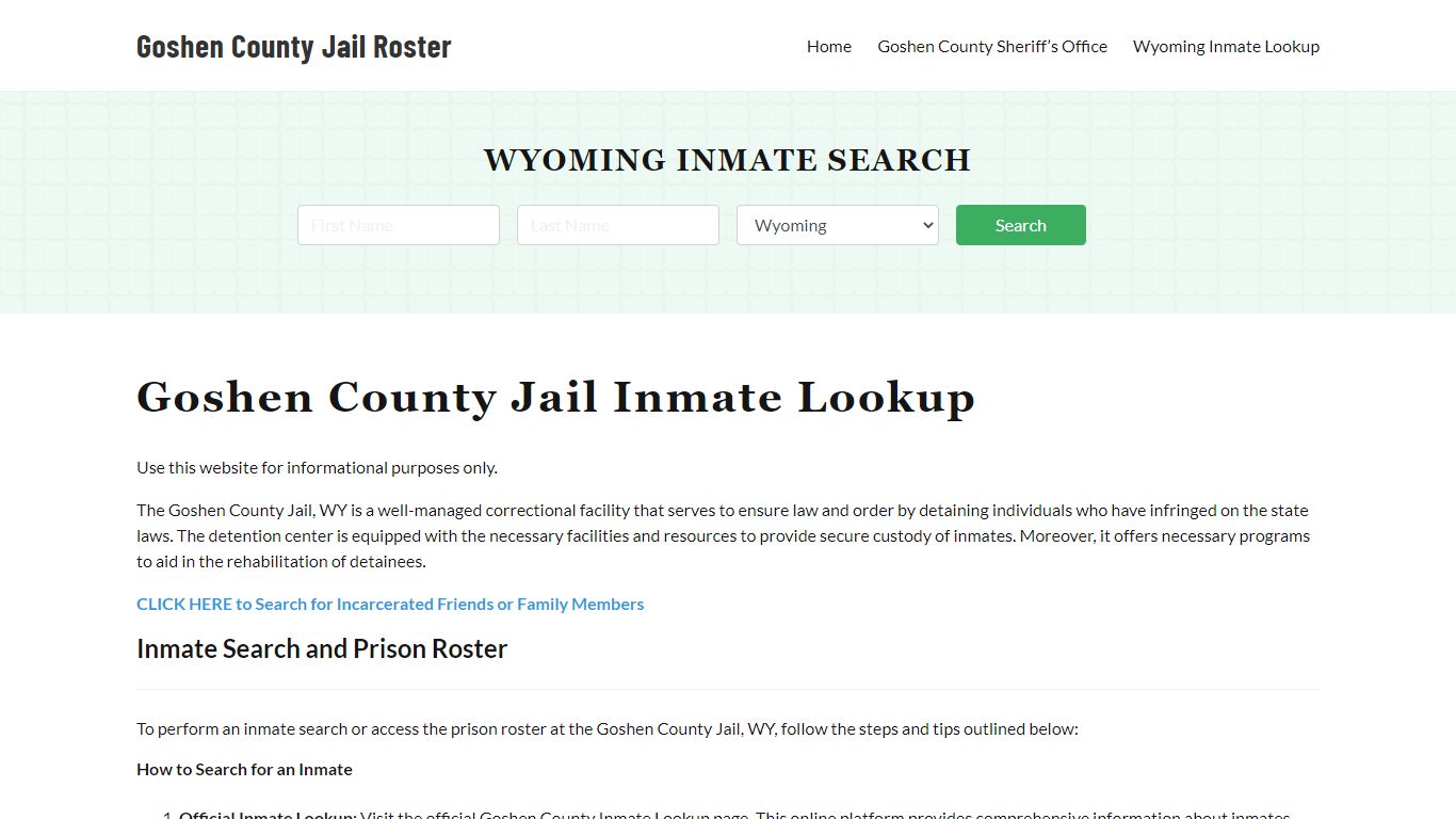 Goshen County Jail Roster Lookup, WY, Inmate Search